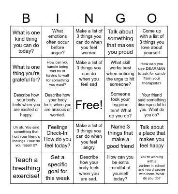 Social Emotional Bingo! Bingo Card