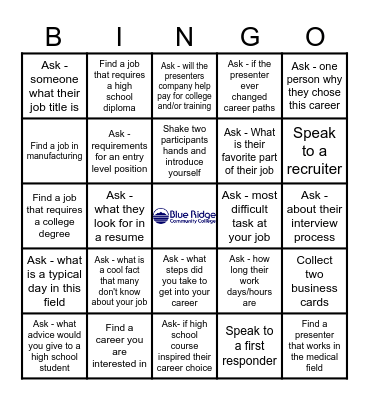 BRCC Career Expo Bingo Card