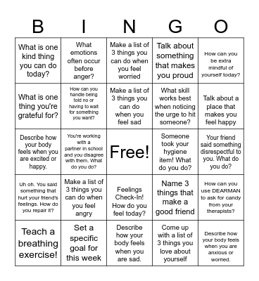 Social Emotional Bingo! Bingo Card