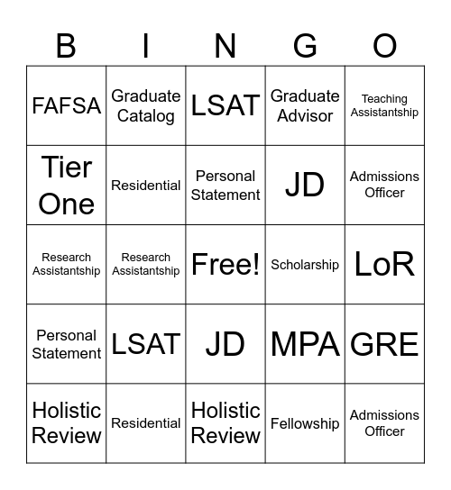 Grad School Bingo Card