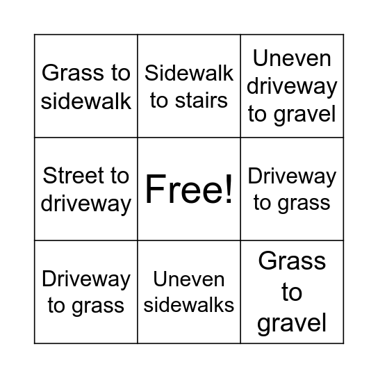 Types of transitions BINGO Card