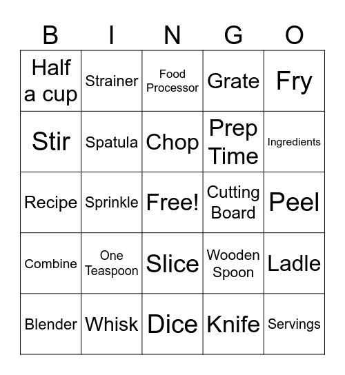 Cooking Vocabulary Bingo Card