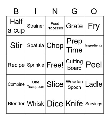 Cooking Vocabulary Bingo Card