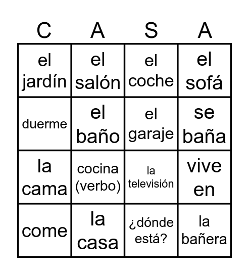 La Casa Bingo Card