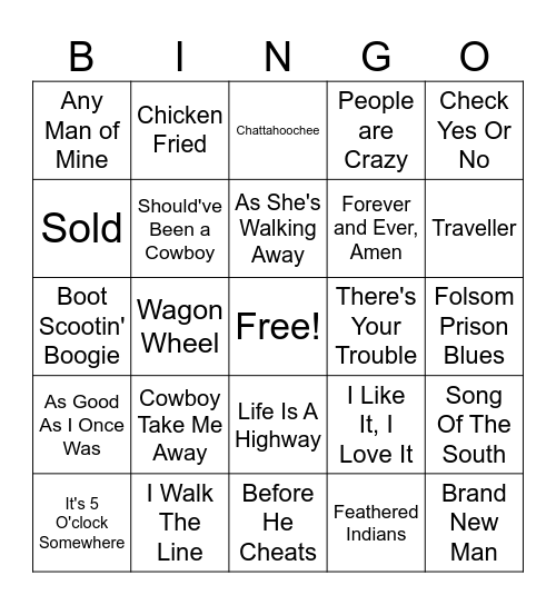 Country Bingo Card