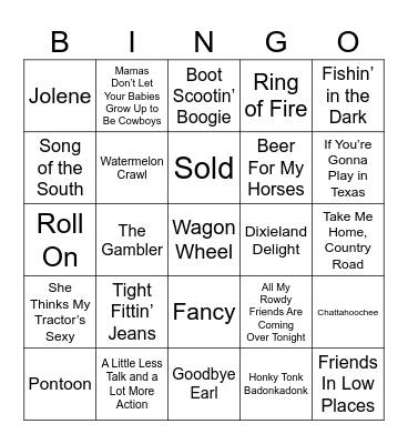Top Country Bingo Card