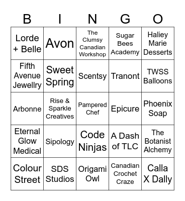 VENDOR BINGO FOR A PRIZE Bingo Card