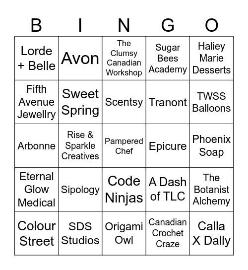 VENDOR BINGO FOR A PRIZE Bingo Card