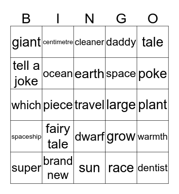 Unit 10, I love English 2 Bingo Card