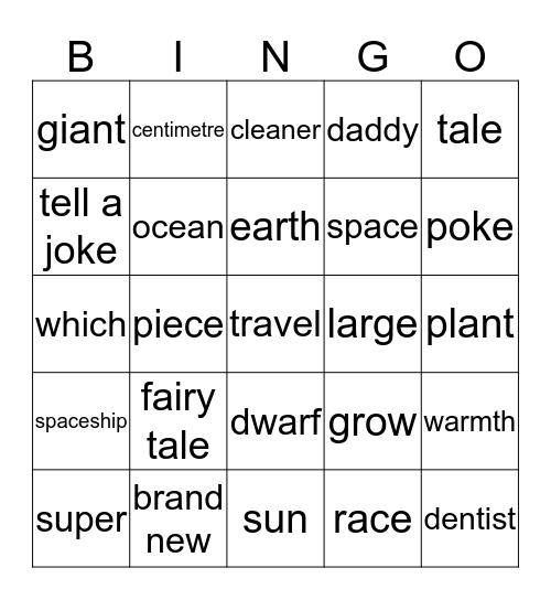 Unit 10, I love English 2 Bingo Card