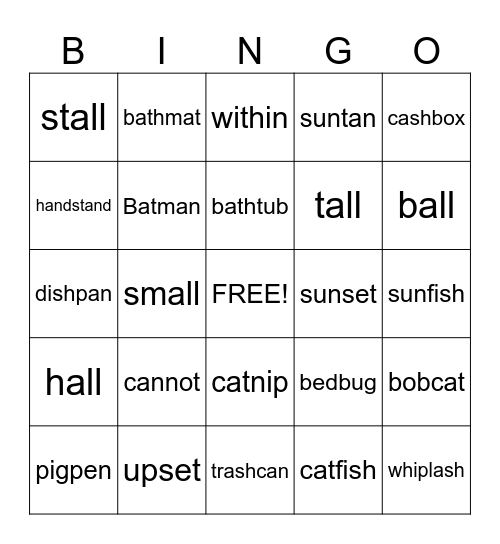 Compound Words-CVC and all pattern Bingo Card