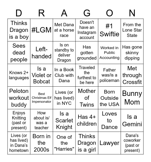 Dragon Bingo Card