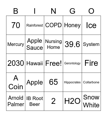 Geriatrics Bingo Card