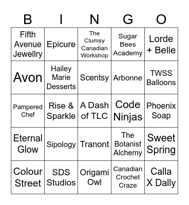 VENDOR BINGO FOR A PRIZE Bingo Card