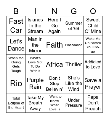 80s Bingo Card
