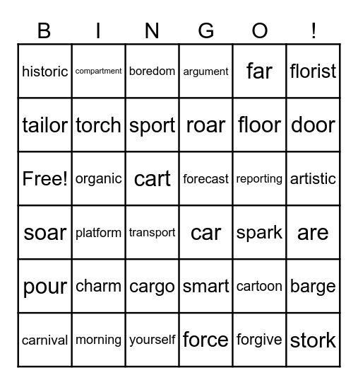 /ar/ & /or/ Bingo Card