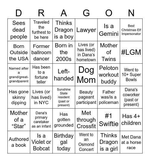 Dragon Bingo Card