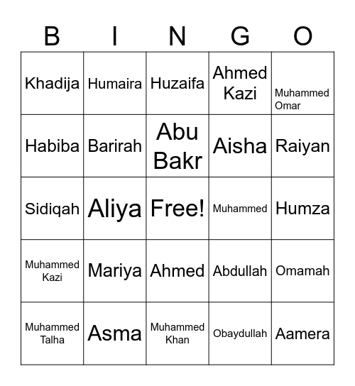 Desai Family Bingo Card