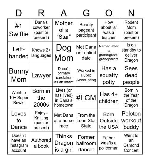 Dragon Bingo Card