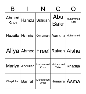 Desai Family Bingo Card