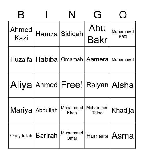 Desai Family Bingo Card