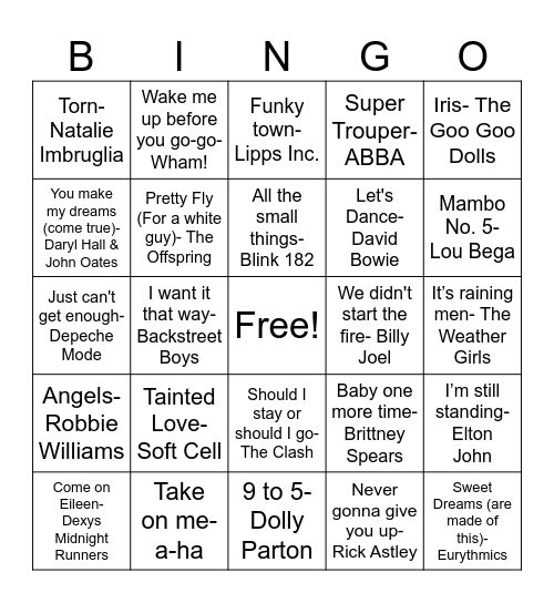 80's-90's Round Bingo Card