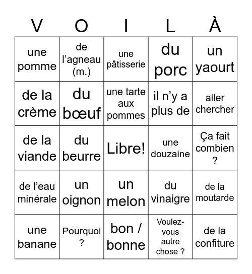 Bon Voyage 1 - Ch. 6 Bingo Card