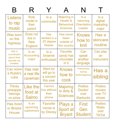 Get to Know Your B-R-Y-A-N-T OL's Bingo Card