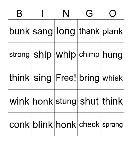 Post Test Bingo Card