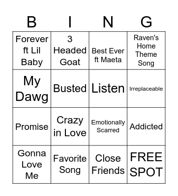 Maddie's birthday BINGO Card