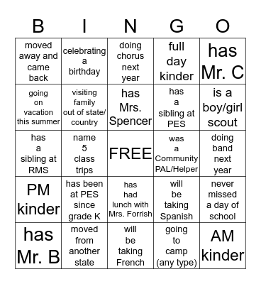 Your Adventure Begins! Find somone in this room to match each description regarding your experience at PES.  Have them sign the square.  Find different people for each box. Bingo Card