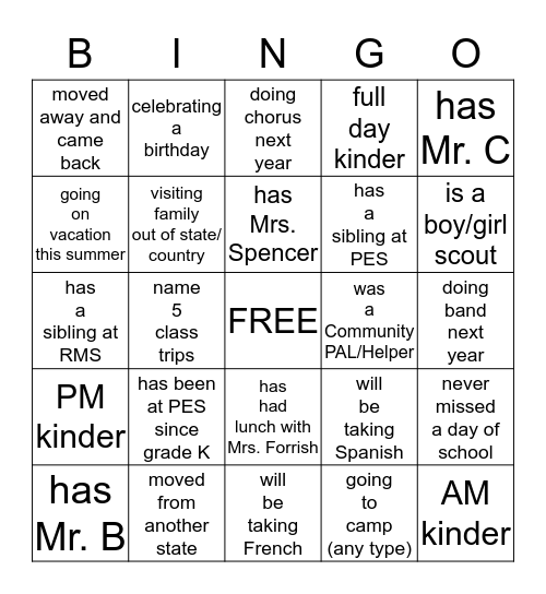 Your Adventure Begins! Find somone in this room to match each description regarding your experience at PES.  Have them sign the square.  Find different people for each box. Bingo Card