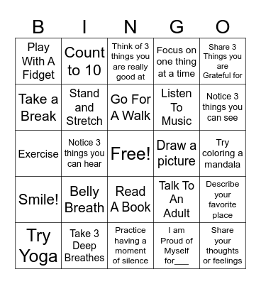 Mindfulness Bingo Card