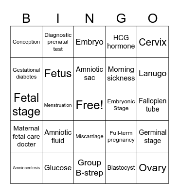 Anatomy Bingo Card