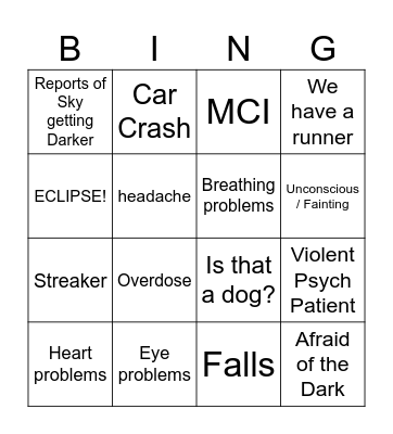 April 8th ECLIPSE DISPATCH BINGO Card