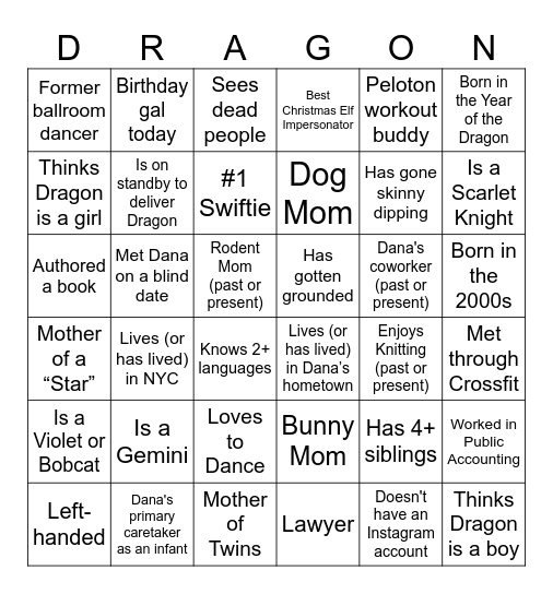 Dragon Bingo Card