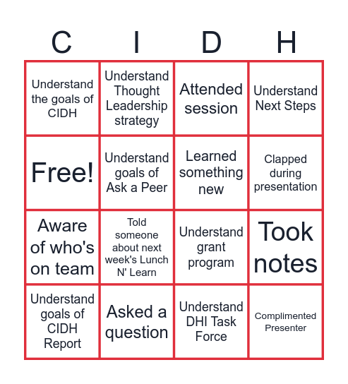 CIDH Bingo Card