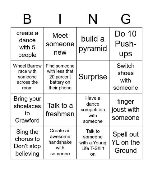 Young Life Bingo Card