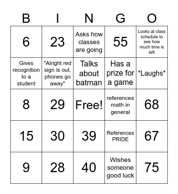 Number Bingo 1-75 Bingo Card