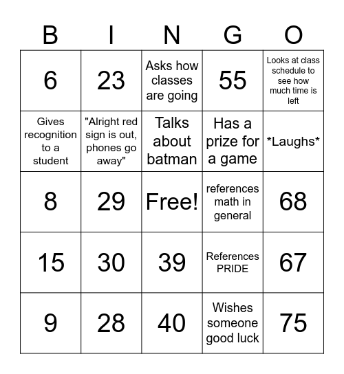 Number Bingo 1-75 Bingo Card