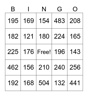 Multiplication Bingo Card