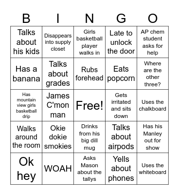 Huddleston Bingo Card