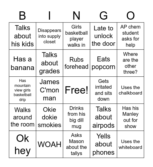 Huddleston Bingo Card