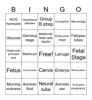 CONCEPTION VOCAB Bingo Card