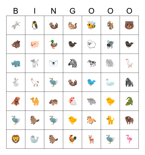 Animals memory game Bingo Card
