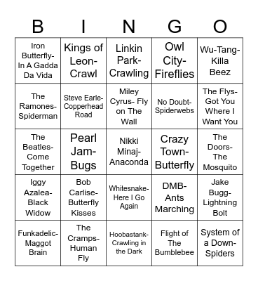 Radio Bingo Creepy Crawlers Bingo Card