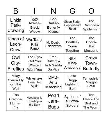 Radio Bingo Creepy Crawlers Bingo Card