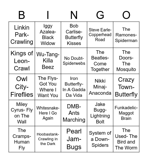 Radio Bingo Creepy Crawlers Bingo Card
