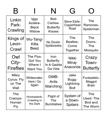 Radio Bingo Creepy Crawlers Bingo Card