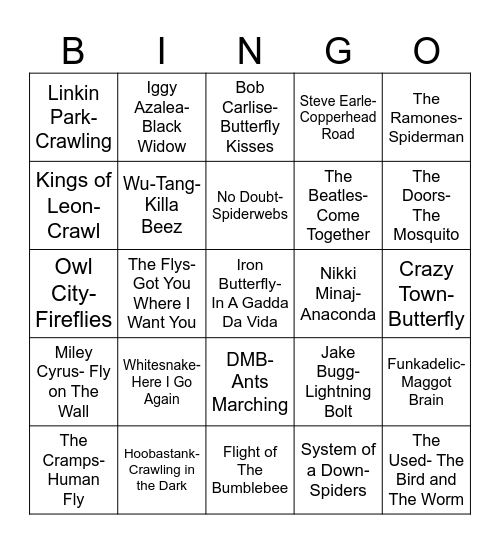 Radio Bingo Creepy Crawlers Bingo Card